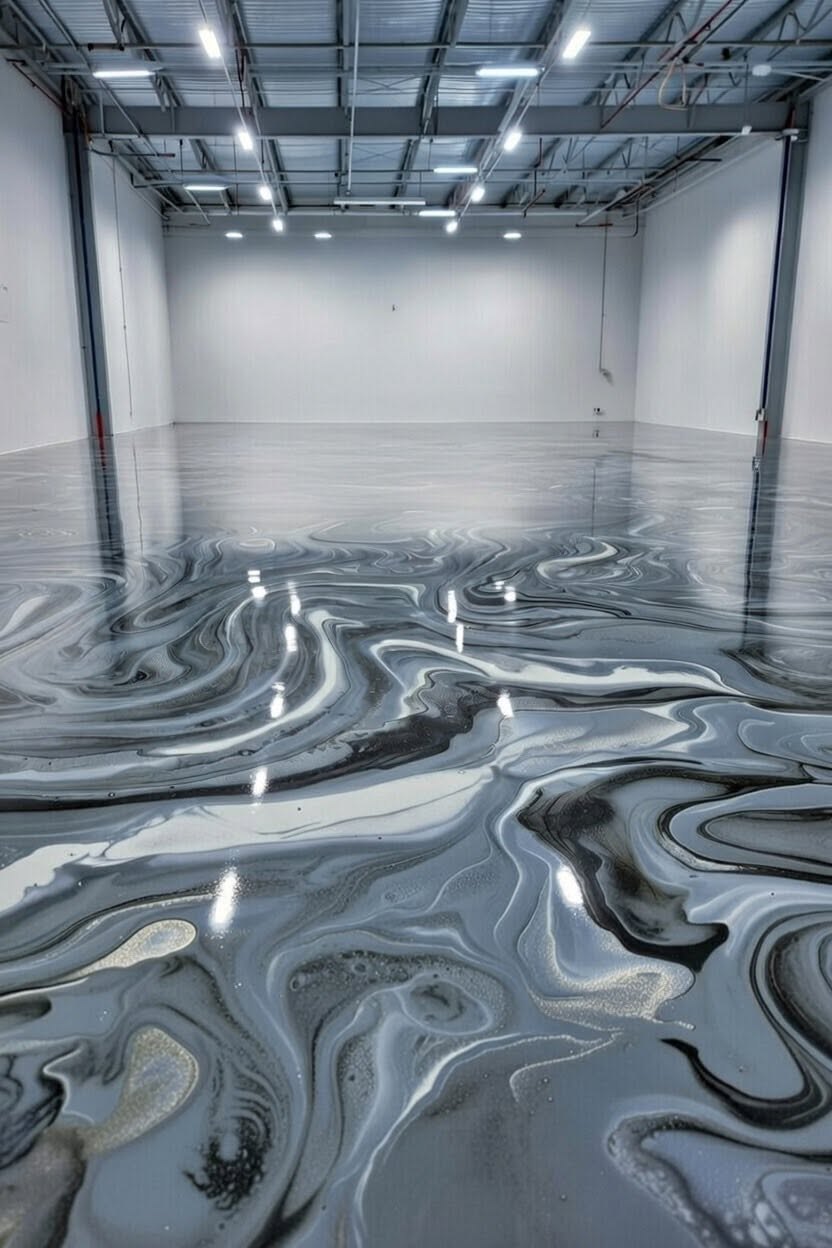 Silver Metallic Marble epoxy floor by Solidus Coatings